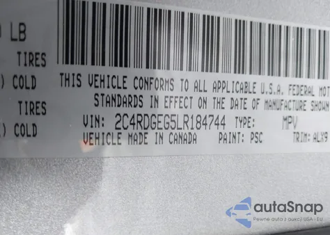 2020 Dodge Grand Caravan Gt z USA, uszkodzony, nr VIN 2C4RDGEG5LR184744